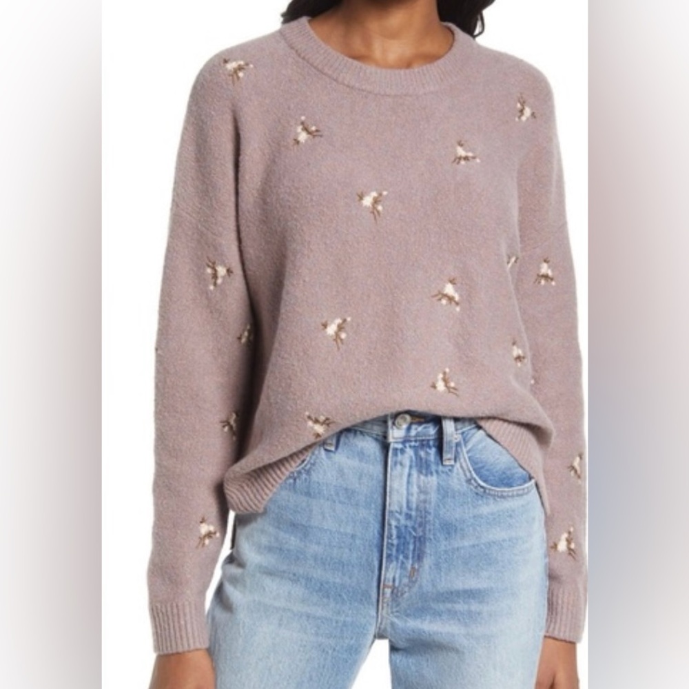 Madewell Women's Floral Embroidered Sweater - Taupe